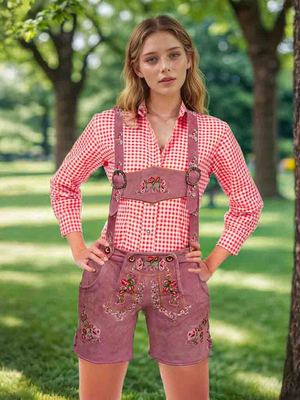Rose Pink Women's Lederhosen Oktoberfest Outfit